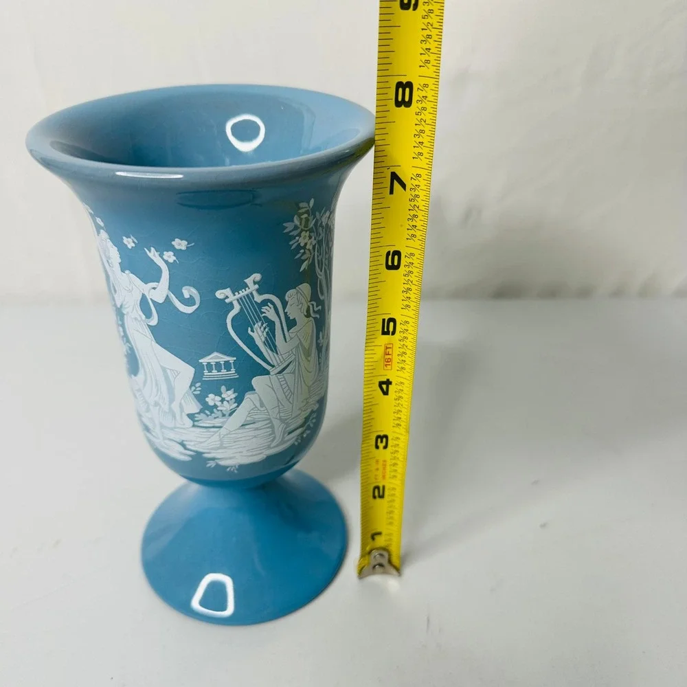 Florentine Made In Italy Blue Porcelain Neoclassical Greek Muse Pedestal Vase